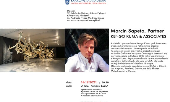 Wykład otwarty architekta Marcina Sapety partnera biura Kengo Kuma and Associates